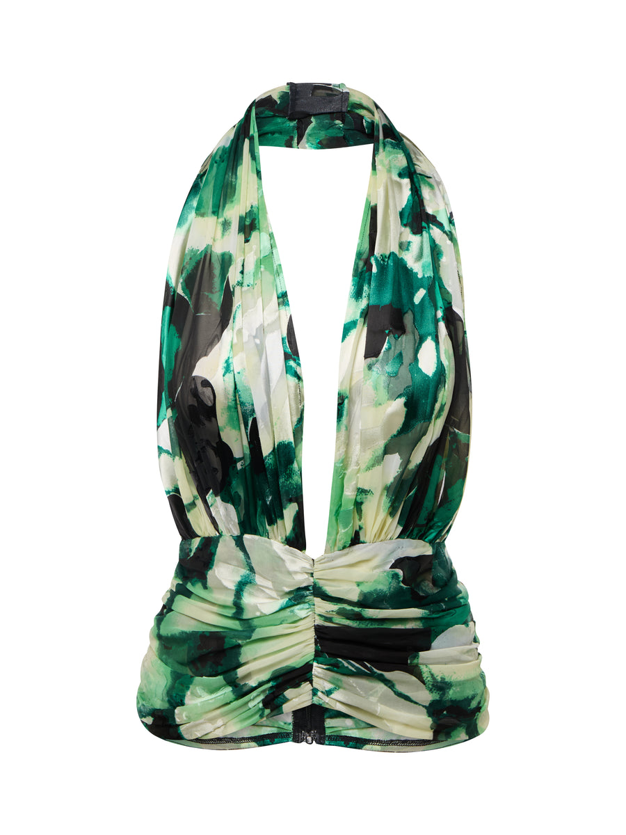 Green Floral Halter Top